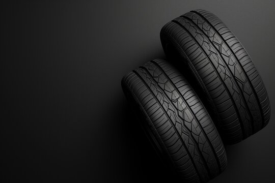Tires on a black background with copy space, tires on a black background, tire closeup, car tire closeup, tire background 