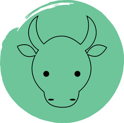 Cow icon in line art style on green background. Vector. Isolated on white