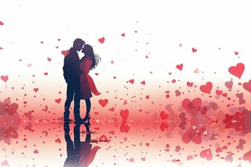 Naklejka premium Stylized Kiss and Emotional Bond Graphics: Explore Romantic Art in Silhouettes, Heartfelt Moments, and Psychological Safety in Creative Designs