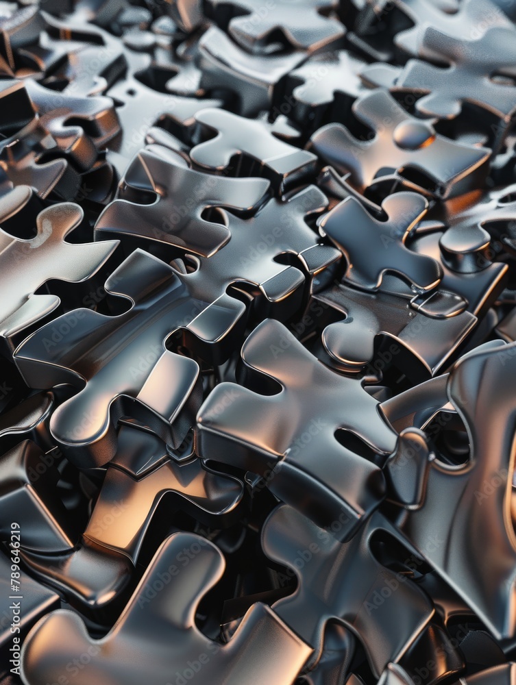 Poster abstract puzzle of interlocking shapes in intriguing formation.