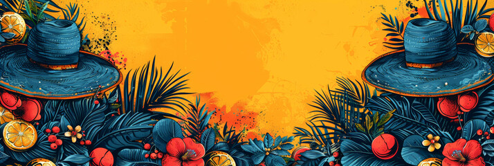 Vibrant Mexican sombreros and cacti, ideal for Cinco de Mayo celebrations.