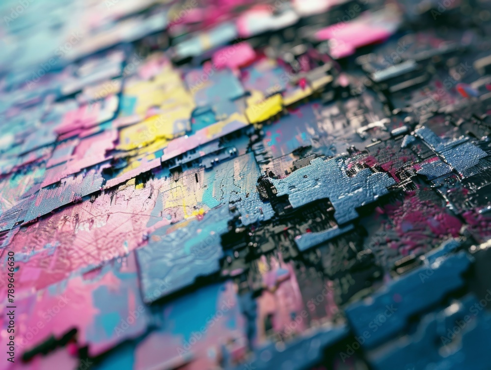 Aufkleber fragmented data: a glimpse of chaos through digital layers and shadows