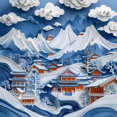 Fototapeta premium landscape with houses in winter village