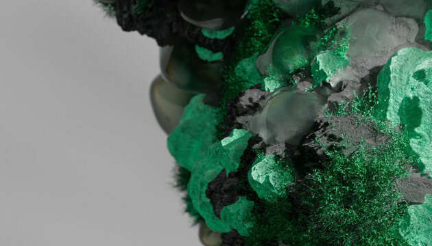 Colorful green minerals photographed in studio.