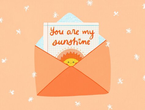 Love letter on peach color. Valentine’s day  mail card  concept