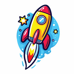 Rocket launching cartoon flat vector illustration startup concept icon design