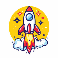 Rocket launching cartoon flat vector illustration startup concept icon design