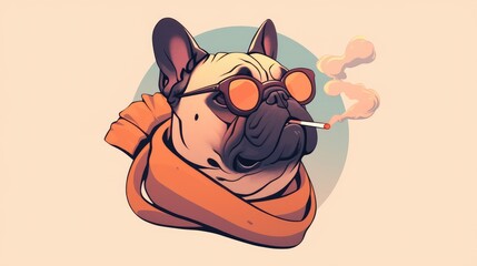 Illustration of a charming cartoon character logo featuring a French Bulldog and Pug in a dynamic design - obrazy, fototapety, plakaty