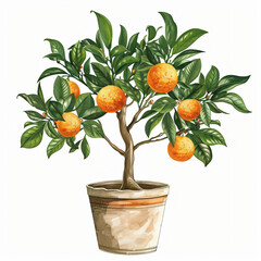 potted orange tree, illustration vintage style, isolated on white
 - obrazy, fototapety, plakaty