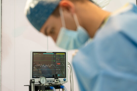 Vital signs monitor in operating room.