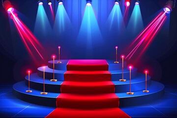 Illuminated stage podium with red carpet for award ceremony vector illustration .