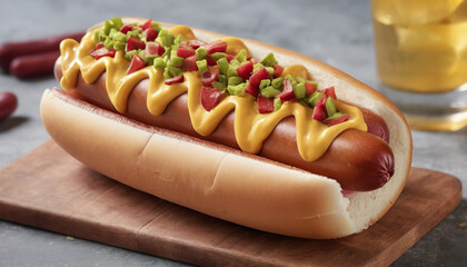 national Hot dog Day, festive dishes for a summer party with hot dogs, various types of traditional hot dogs