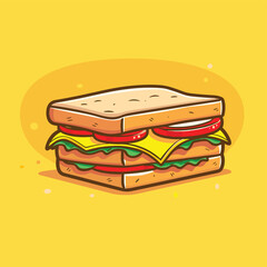 Sandwich cartoon flat vector illustration food icon design
