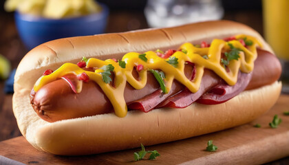 national Hot dog Day, festive dishes for a summer party with hot dogs, various types of traditional hot dogs