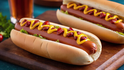 national Hot dog Day, festive dishes for a summer party with hot dogs, various types of traditional hot dogs