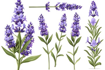 Lavender Cut Flowers Realistic Image. Fresh cut fragrant lavender plant flowers bunch and single 2 realistic icons set isolated vector illustration . - obrazy, fototapety, plakaty