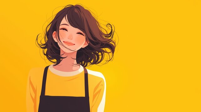 A cartoon woman wearing a kitchen apron