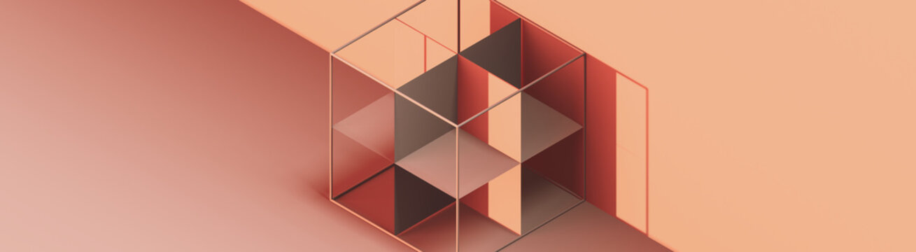 Minimalistic composition with a cube and planes.