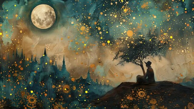 Moonlight Meditation peaceful night scene Ideal for creating calming visuals for mindfulness and relaxation projects. Looping, 15 seconds