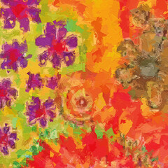 Fototapeta premium Oil painting and various flowers, chrysanthemums, scenic ponds, beautiful wedding illustrations