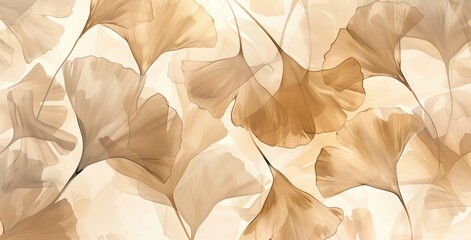 Abstract hand drawn nostalgic ginkgo leaf wallpaper. AI generated illustration - obrazy, fototapety, plakaty