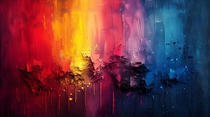 Colorful Symphony of Brushwork and Splatters. Concept Abstract Art, Mixed Media, Bold Strokes, Vibrant Colors, Expressive Creativity - obrazy, fototapety, plakaty