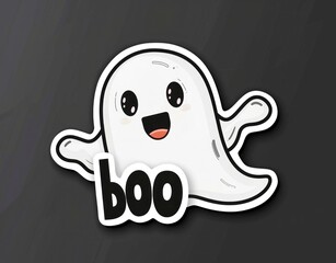 sticker of a ghost with boo text on a black background in high resolution and high quality