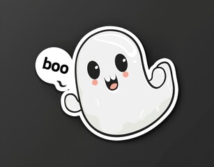 sticker of a ghost with text boo on a black background in high resolution