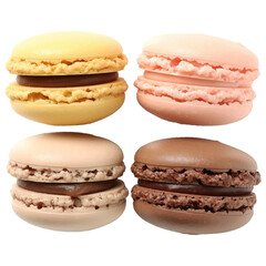 Four assorted macaroons isolated on a transparent background PNG