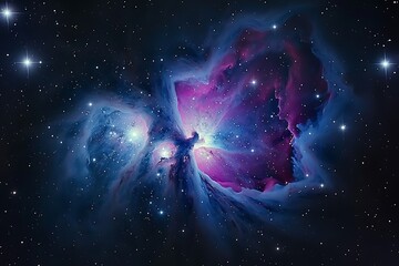Orion Nebula - M42. Image of Orion Nebula (Messier M42) and the Running Man Nebula (NGC1977, left), two diffuse nebulas south of the Orion s belt in the constellation of Orion. 45minutes  - obrazy, fototapety, plakaty