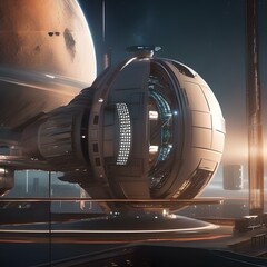 A futuristic space station orbiting a distant planet2 - obrazy, fototapety, plakaty
