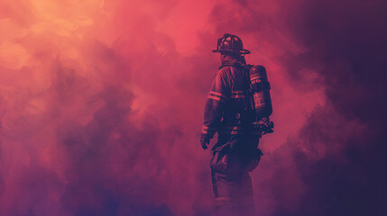 firefighter standing among heavy smoke