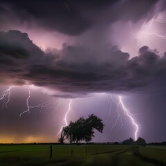 Naklejka na ściany i meble A dramatic thunderstorm with lightning and dark clouds2