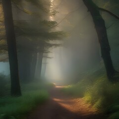 A misty morning in a dense forest1