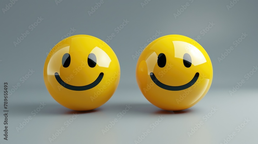 Wall mural 2d illustration of a stylish smiley face icon set against a trendy grey backdrop