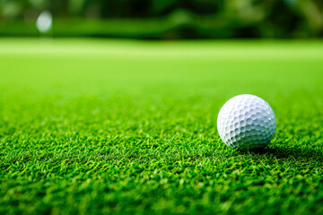 Obraz premium A white golf ball is sitting on a green grass field