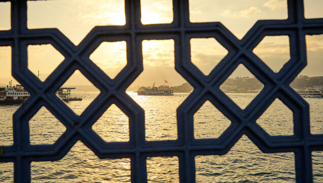 A ferry sailing from Golden Horn to Bosphorus.