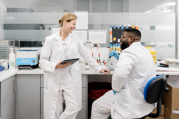 Medical staff taking a break from work in laboratory