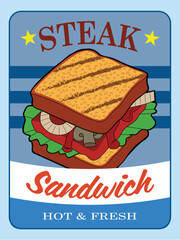 A steak sandwich on toasted bread.