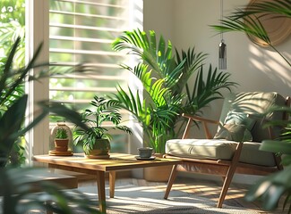 Ecofriendly living room interior with plants