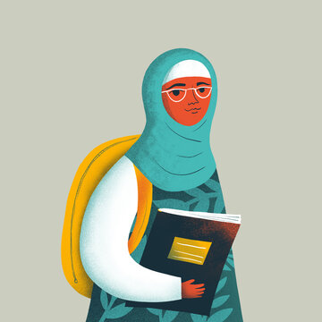 Muslim student girl with book