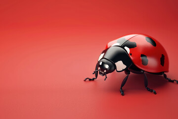 Fototapeta premium vibrant red ladybug with black spots on red background three dimensional model