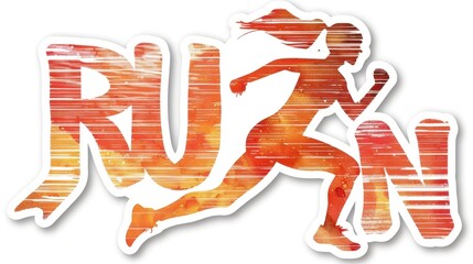 sticker with the text run and a person running on white background