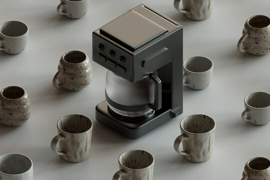 Modern Espresso Machine with Ceramic Cups