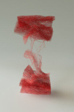 Sculptural Red Threads on Grey
