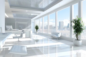 Sleek office space: Minimalistic view, light shades. Sleek office space: white minimalistic view, light shades AI generated .
