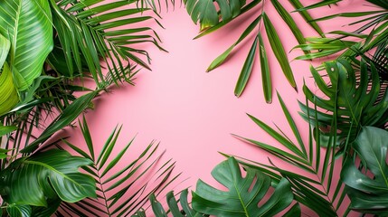 Tropical Elegance with Palm Leaves on Pink