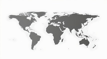 Monochrome World Map on White Background for Educational, Business, and Travel Purposes. Simple and Clear Design. Global Connections Concept. AI