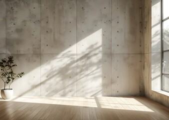 Empty room interior with a concrete wall and wooden floor