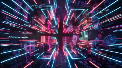 Futuristic neon cityscape with dynamic lights